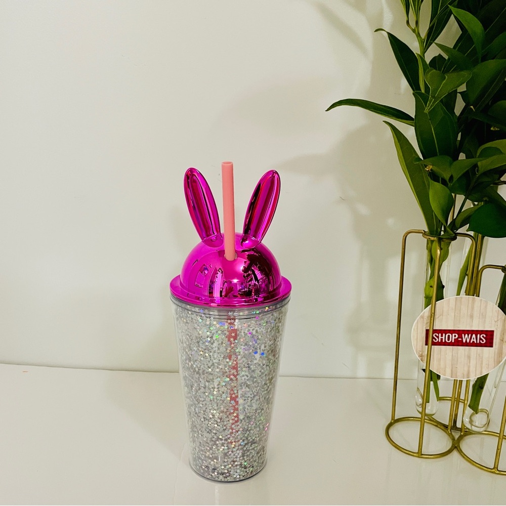 Pink and Silver Bunny Ear Tumbler